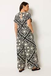YOURS Plus Size Black & White Paisley Print Wide Leg Jumpsuit | Yours Clothing 2