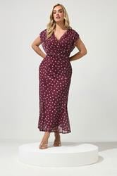 YOURS LONDON Plus Size Purple Polka Dot Godet Hem Wrap Dress | Yours Clothing 3