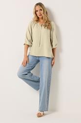 LTS Tall Women's Stone Brown Tie Front Linen Blouse | Long Tall Sally 4