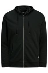 JACK & JONES Big & Tall sudadera con capucha negra lisa con cremallera