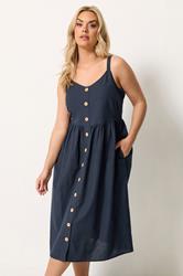 YOURS Plus Size Navy Blue Linen Sundress | Yours Clothing 3