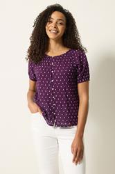 M&Co Berry Purple Dobby Short Sleeve Blouse | M&Co 3