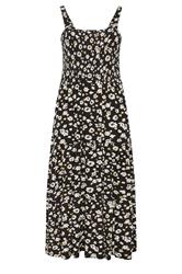 YOURS vestido midi negro con estampado floral fruncido
