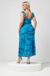 YOURS Plus Size Blue Abstract Keyhole Ruffle Dress | Yours Clothing 2