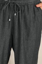EVANS Plus Size Black Denim Cotton Wide Leg Trouser | Evans 5