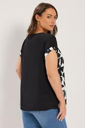 YOURS Plus Size Black Abstract Contrast Sleeve Top | Yours Clothing 2