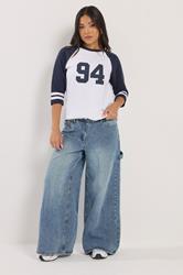 PixieGirl Petite Women's Mid Blue Carpenter Wide Leg Jeans | PixieGirl 3