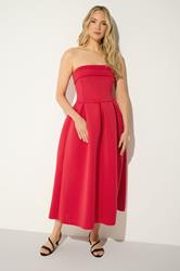 LTS Tall Women's Bright Red Bandeau Pleated Midi Dress | Long Tall Sally 1