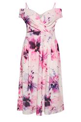 YOURS LONDON Curve Pink Bardot Floral Skater Dress
