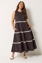 YOURS Plus Size Chocolate Brown Swirl Trim Maxi Dress | Yours Clothing 3