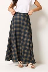 PixieGirl Petite Women's Dark Blue Check Maxi Skirt | PixieGirl 1
