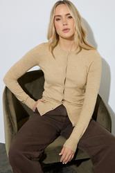 LTS Tall Neutral Brown Crew Neck Button Cardigan | Long Tall Sally 1