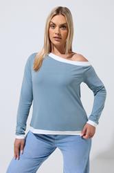 LIMITED COLLECTION Plus Size Blue Contrast Off Shoulder Top | Yours Clothing 3