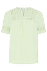 M&Co Sage Green Embroidered Cotton Ruffle Top
