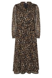 M&Co Brown Animal Print Long Sleeve Ruffle Trim Dress | M&Co 5