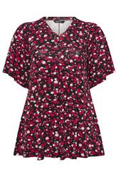 YOURS Plus Size Black Floral Pleated Front Top | Yours Clothing 5
