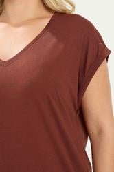 YOURS Plus Size Rust Orange V-Neck Basic T-Shirt | Yours Clothing 4