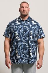 JACK & JONES Big & Tall Navy Blue Tropical Print Short Sleeve Shirt | BadRhino 3
