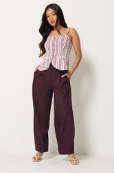 PixieGirl Petite Women's Burgundy Red Barrel Leg Trousers | PixieGirl  3