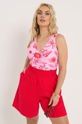 YOURS Plus Size Red Shirred Shorts | Yours Clothing 1