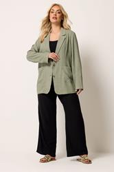 YOURS Plus Size Khaki Green Relaxed Linen Blazer | Yours Clothing 1