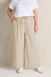 EVANS Plus Size Natural Brown Wide Leg Premium Linen Trousers | Evans 3