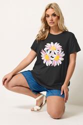 Yours Plus Size Black Daisy Studded Embellished T-Shirt | Yours Clothing 3