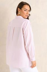 EVANS Curve Pink Stripe Embroidered Cotton Shirt | Evans 2
