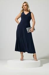 YOURS LONDON Plus Size Navy Blue Drape Front Maxi Dress | Yours Clothing 1