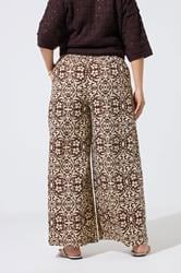 LIMITED COLLECTION Plus Size Brown Abstract Wide Leg Trousers | Yours Clothing 2