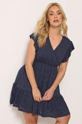 YOURS Plus Size Navy Blue Wrap Pointelle Dress | Yours Clothing 3
