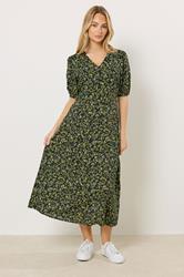 M&Co Green Ditsy Floral Puff Sleeve Midi Dress | M&Co 2