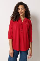 M&Co Red Half Placket Collarless Shirt | M&Co 1