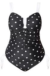 YOURS Plus Size Black Polka Dot Contrast Swimsuit | Yours Clothing 5