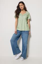 M&Co Sage Green Ditsy Floral Cotton Henley Top | M&Co 1