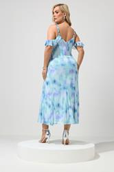 YOURS LONDON Plus Size Blue Abstract Colder Shoulder Dress | Yours Clothing 2