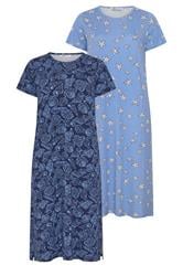 YOURSET Plus Size 2 PACK Blue Star & Shell Print Midaxi Nightdresses | Yours Clothing 7