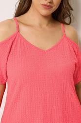 YOURS Plus Size Pink Textured Cold Shoulder Top | Yours Clothing 4