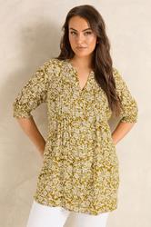 EVANS Plus Size Green Floral Pintuck Blouse | Evans 3