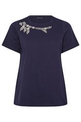 EVANS Marineblauw T-shirt met bloemenprint en kralen 