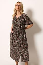YOURS Plus Size Black Ditsy Floral Pintuck Maxi Dress | Yours Clothing 3