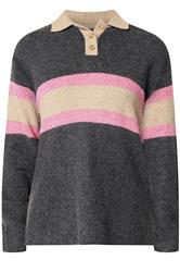 LTS Tall Women's Grey Stripe Knitted Polo Jumper | Long Tall Sally 5