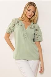 M&Co Sage Green Broderie Cotton T-Shirt | M&Co 3