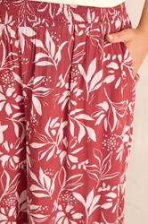 EVANS Plus Size Orange Leaf Print Shirred Waist Trousers | Evans 5
