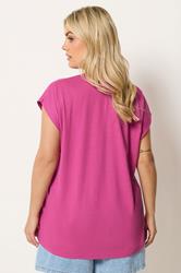 YOURS Plus Size Pink Notch Neck T-Shirt | Yours Clothing 2