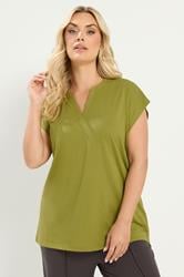 YOURS Plus Size Green Notch Neck T-Shirt | Yours Clothing 3