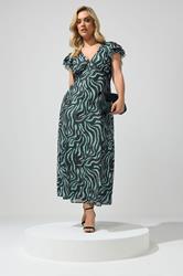 YOURS LONDON Plus Size Chocolate Brown & Mint Green Zebra Dress | Yours Clothing 1