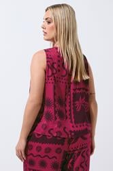 LIMITED COLLECTION Plus Size Berry Red Summer Print Waistcoat | Yours Clothing 2