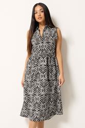 M&Co Petite Chocolate Brown Abstract Print Sleeveless Shirt Dress | M&Co 3