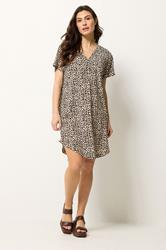 M&Co Brown Animal Print Notch Neck Midi Dress | M&Co 1